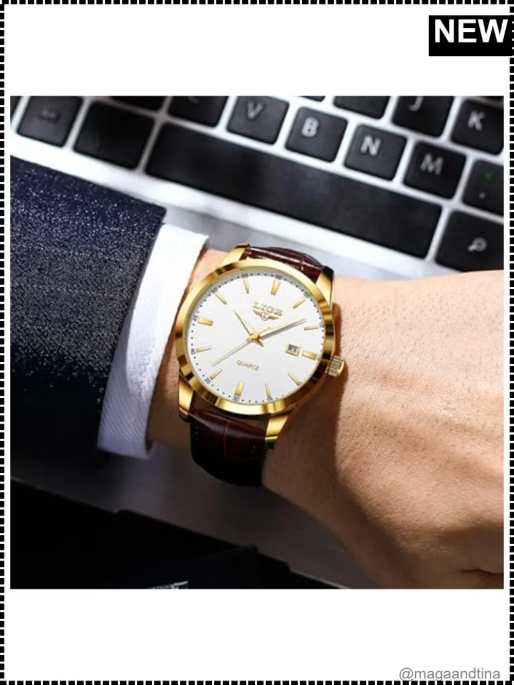 Men's Waterproof Analog Dress Watch Leather Stainless Steel Quartz